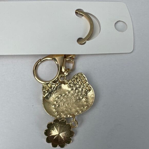 Hello Kitty Rhinestone Bag Charm Key Chain White Rhinestones with Green Accents - Picture 2 of 3